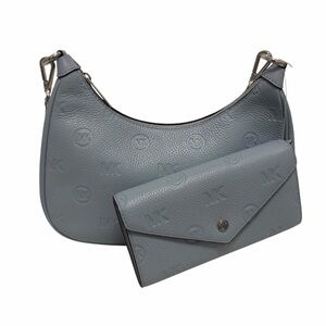 Michael Kors Light Blue Leather Embossed Logo Purse and Wallet Set